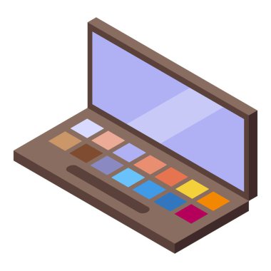 Göz farı paleti izometriği bir yüze kozmetik uygulamak için renkli makyaj gösteriyor