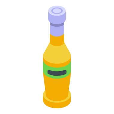 Sarı hardal sosu uzun bir cam şişede ve etiketi boş.