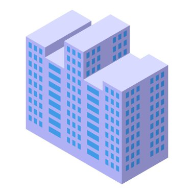 Büyük pencereli modern şehir iş merkezi binası izometrik bir illüstrasyonda resmedilmiştir