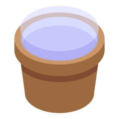 Büyüyen bitkiler için şeffaf kapaklı yuvarlak kap, izometrik görünüm