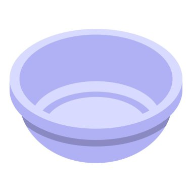 Boş mavi leğen izometriği, bulaşık ve yemek pişirmek için mutfak gereçleri, beyaz arka planda izole edilmiş.