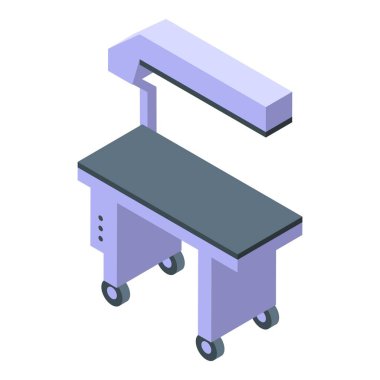 Bu tıbbi illüstrasyon, hastane ve kliniklerde kullanılmak üzere tasarlanmış ayarlanabilir lambalı modern bir muayene masasını içeriyor.