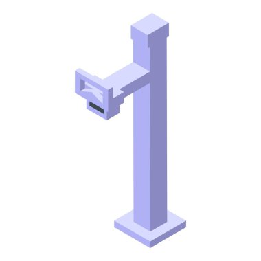 Metal direğin üzerinde duran ve bilgiyi algılayan modern sensörün Isometric simgesi