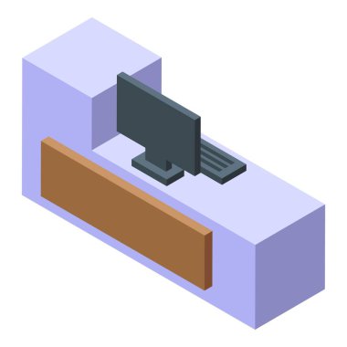 Müşterileri karşılamak için boş ekranı, ziyaretçileri karşılamak için mükemmel bilgisayarı olan modern kabul masası.