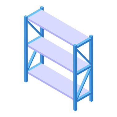 Boş raflarla birlikte duran basit mavi depo rafı izometrik 3d simgesi