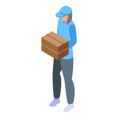 Üniformalı kadın kurye bir karton kutu taşıyor.