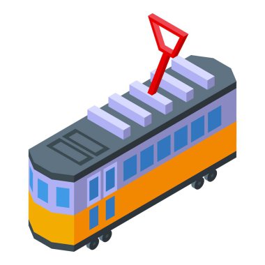 Sarı tramvay şehir caddesinde ilerlerken elektrik topluyor