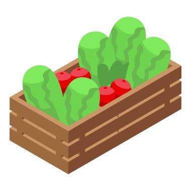 Tahta sandık dolusu taze organik karpuz ve domates. Sağlıklı beslenme ve vejetaryen yaşam tarzı için mükemmel.