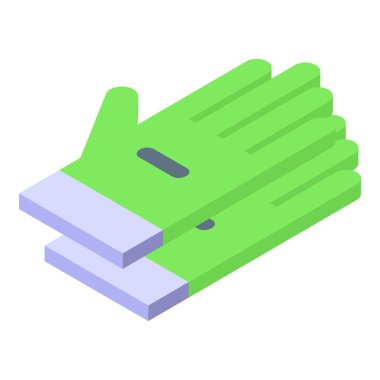 Bu izometrik simgede yeşil çalışma eldivenleri birbirinin üstünde duruyor.