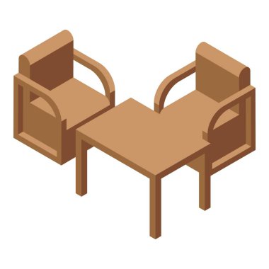 İki kahverengi koltuk kahverengi bir masanın etrafını sarıyorlar, sohbet için rahat ve davetkar bir yer yaratıyorlar.