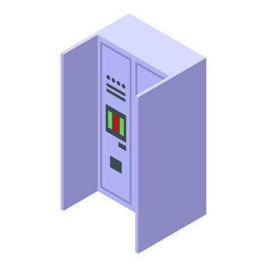 Elektrik dolabı. Kapıları açık. Elektronik ekipman izometrik görüntüsü var.