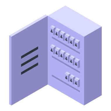 Ev enerjisi dağılımı için devre kesicileri gösteren açık bir elektrik panelinin izdüşümlü görünümü