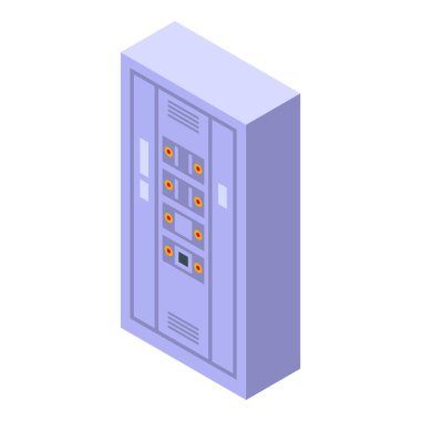 İzometrik görünümdeki sigortaları ve düğmeleri gösteren elektrik kabini