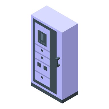 Kapalı kapısı ve çalışma durumunu gösteren dijital ekranı olan elektrik dolabı