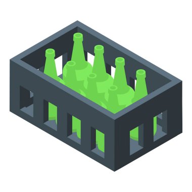 Yeşil cam şişeler taşıyan siyah plastik sandık, içecek taşımak için mükemmel.