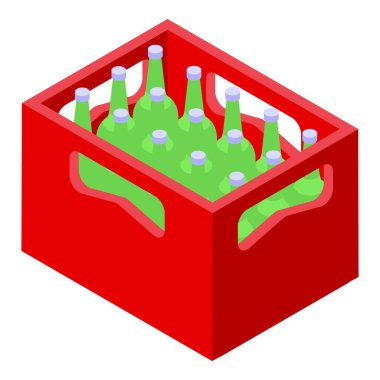 Eve teslim etmek için yeşil cam bira şişeleri içeren Isome kırmızı plastik sandık