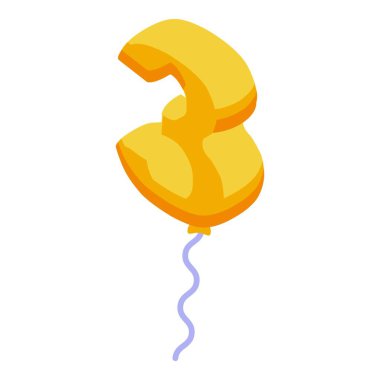 Altın balon, doğum günü partisi için üç numarayla birlikte yüzüyor.