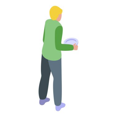 Genç erkek hemşire elinde boş bir tabak tutuyor, yemek için hazır.