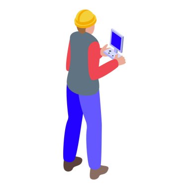 Güvenlik kaskı takan İHA operatörü uzaktan kumandalı bir İHA 'yı kontrol ediyor.