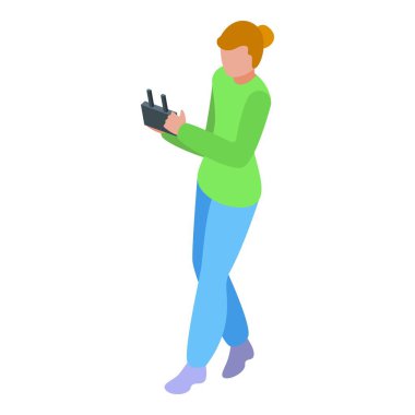 Genç bir kadın uzaktan kumanda kullanıyor, muhtemelen bir İHA uçuşunda.