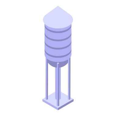 Büyük metal su kulesi küçük bir kasabaya izometrik bir illüstrasyon sağlıyor.