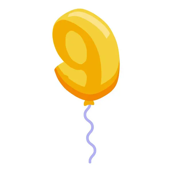 stock vector Golden balloon number nine is floating with a ribbon, celebrating a ninth birthday or anniversary