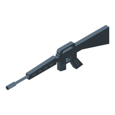 Saldırı tüfeği, namlusu sola dönük bir şekilde bir yüzeyde, izometrik bir açıyla yatıyordu.