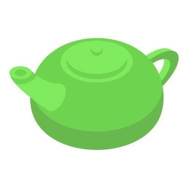 Beyaz arkaplan üzerinde duran yeşil çaydanlık