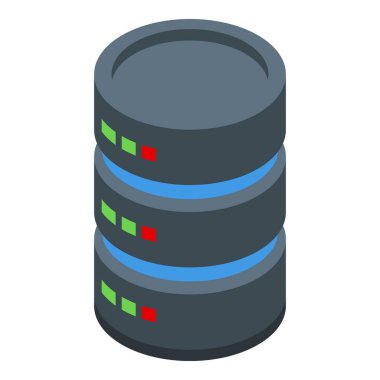 Veri depolama ve işlemeyi temsil eden, gösterge ışıkları olan bir veritabanı sunucusunun çizimi