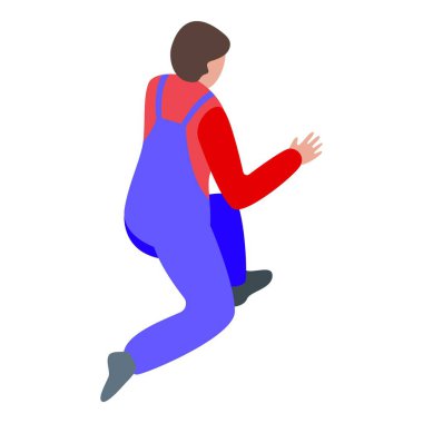 Mavi tulumlu inşaat işçisi diz çöküp uzanıyor.