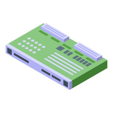 Beyaz arka planda, mikroçipler ve slotlar olan yeşil anakart modern teknoloji konsepti.