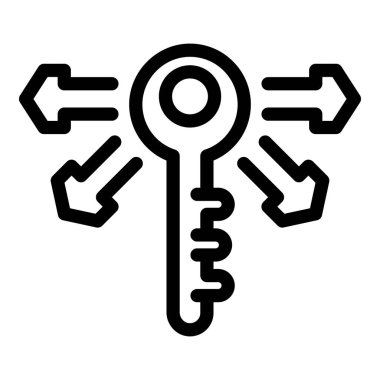 Doğru seçimler yapmanın önemini sembolize eden farklı yönleri gösteren oklu bir anahtarın çizgi çizimi