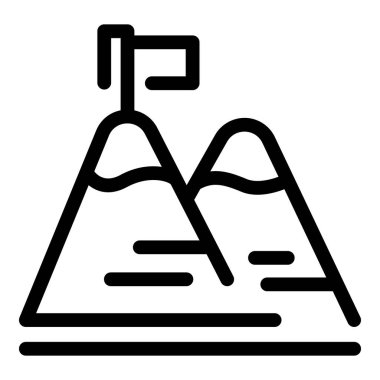 Bir dağ silsilesinin çizgi sanat simgesi, bir hedefe ulaşmayı temsil eden bir bayrak.