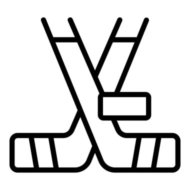 İki buz hokeyi çubuğunun çizgi sanat simgesi koruyucu korumayla kesişmiş, spor ekipmanlarını temsil ediyor.