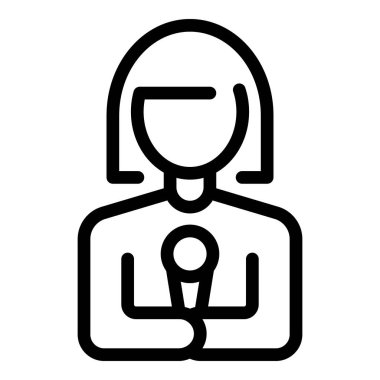 Kadın gazeteci mikrofon tutuyor, haber bülteni için röportaj yapıyor, basit bir simge