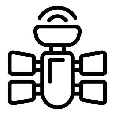 Dünya 'nın yörüngesinde dönen ve veri aktaran bir uzay uydusunu temsil eden basit cesur ana hat simgesi