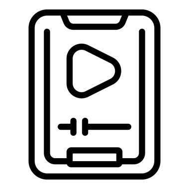 Bir akıllı telefonun basit, koyu, siyah ve beyaz simgesi bir çalma düğmesi ve ilerleme çubuğu ile bir video oynatıcı arayüzünü gösterir