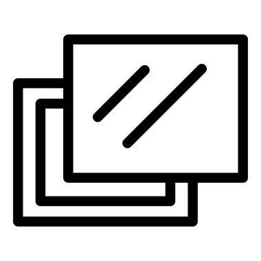 Üst üste binen pencerelerin basit siyah beyaz simgesi, genellikle bir kullanıcı arayüzünde birden fazla açık pencereyi temsil etmek için kullanılır