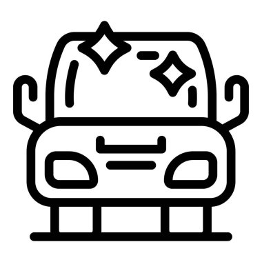 Araba yıkama logosu, parlak temiz bir ön cam ve onu tutan mekanik kollar.