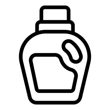 Çamaşır veya ev hijyeni için ölçüm çizgileri olan temizleme ürünleri içeren plastik bir şişenin siyah taslak simgesi