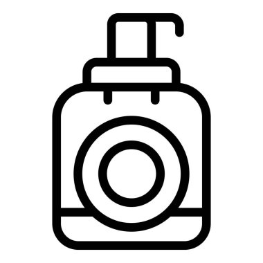 Bir sabun makinesinin basit siyah beyaz çizimi, temizliği ve hijyeni vurguluyor.