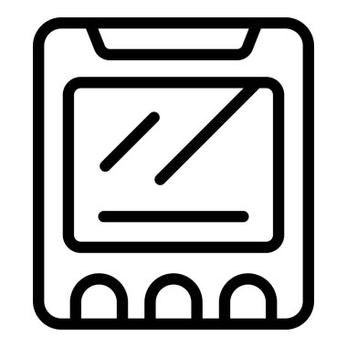 Bir oyun kartuşunu temsil eden basit siyah ve beyaz çizgi simgesi bir konsola yerleştiriliyor