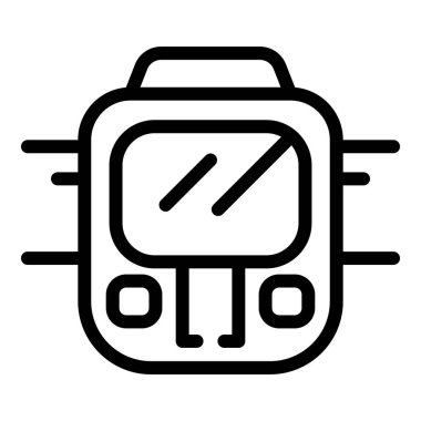 Raylarda giden bir metro treninin basit siyah beyaz çizgili sanat simgesi