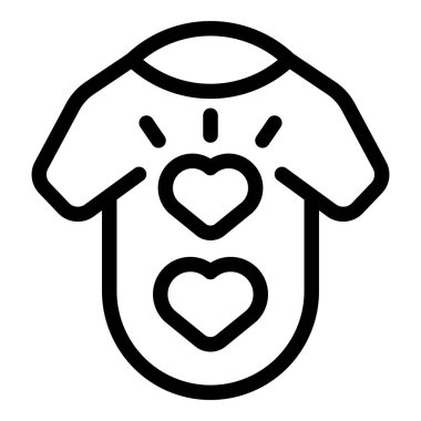 Önünde parlak iki kalp olan basit bir tişört çizimi.