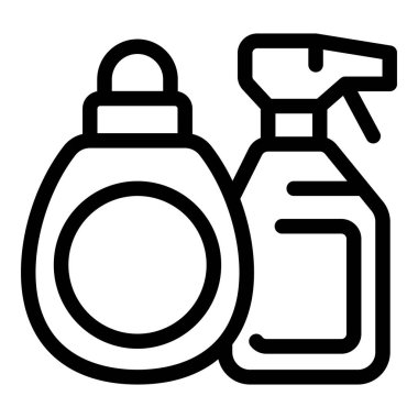 Bir şişe deterjan ve bir kutu oda spreyi içeren basit temizlik malzemeleri ikonu, ev işlerini ve temizlik görevlerini temsil etmek için mükemmel.