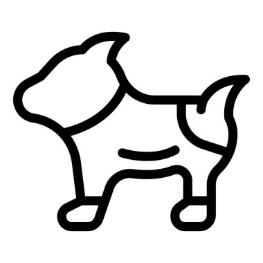 Hayvan bakımı, veterinerlik ve hayvan sağlığı gibi konular için ideal, koruyucu giysi giyen bir köpeğin basit çizgi simgesi.
