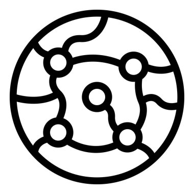 Dünya çapında farklı konumları birbirine bağlayan küresel bir ağın çizgi resim simgesi