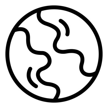 Dünya gezegeninin basit siyah beyaz çizgili sanat simgesi okyanusları ve kıtaları gösteriyor.