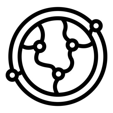 Farklı kıtaları birbirine bağlayan çizgilerle küresel iletişimi ve birbirine bağlılığı temsil eden basit bir küre simgesi