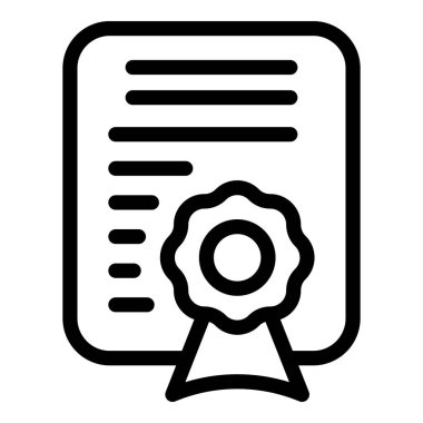 Diploma veya sertifikayı temsil eden kırmızı kurdele ve mühürlü resmi bir belgenin satır resim simgesi